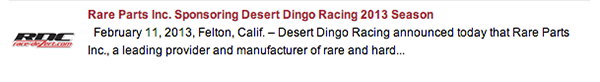 Rare Parts sponsors Desert Dingo Racing in Race Dezert